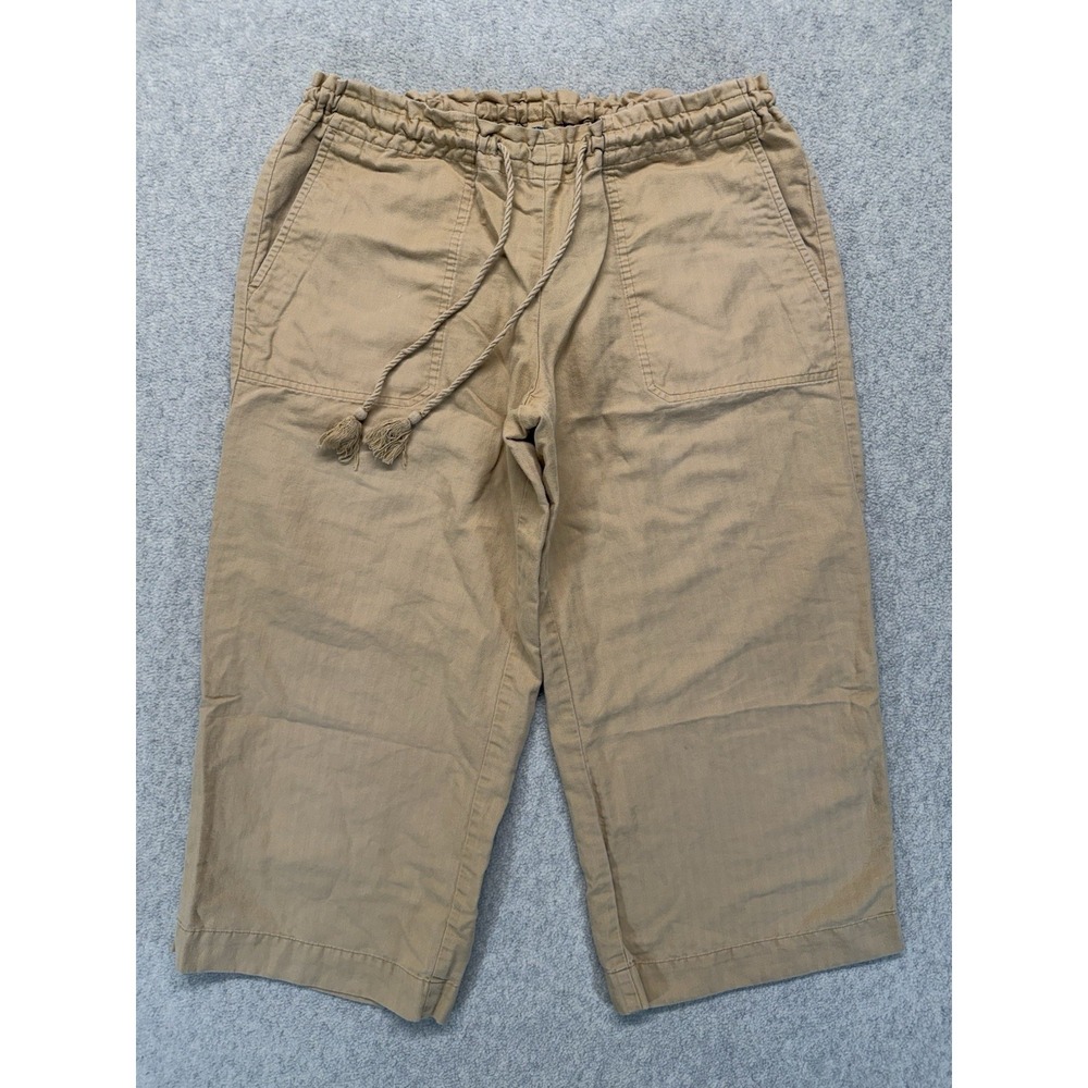 Lauren Ralph Lauren Linen Blend Pull On Crop Pants Beige Drawstring Women's M